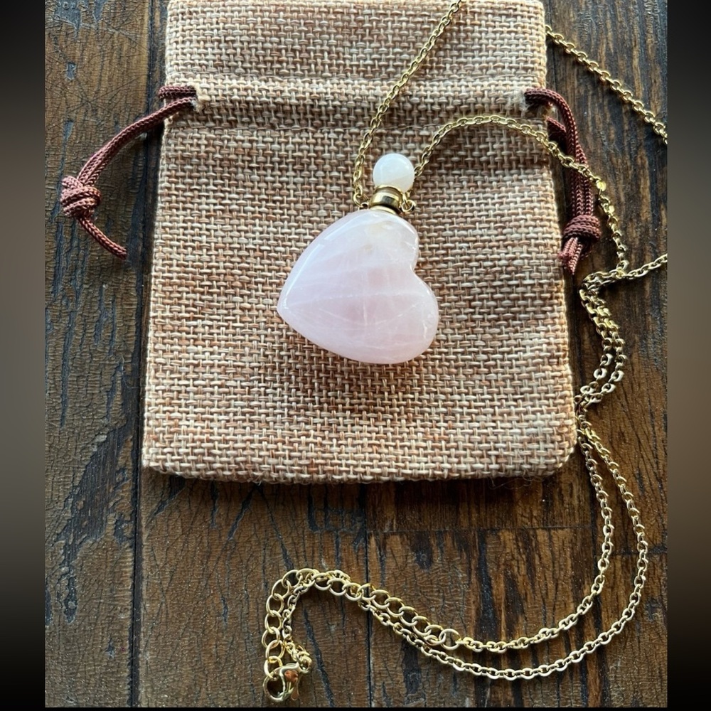 Rose Quartz Perfume Necklace Rose Quartz Heart Shaped Necklace Perfume Necklace